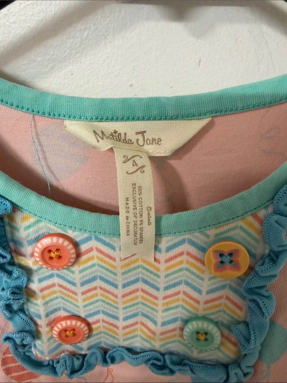 Matilda Jane Pink Balloon & Blue Floral Ruffle Dress with Yellow Trim